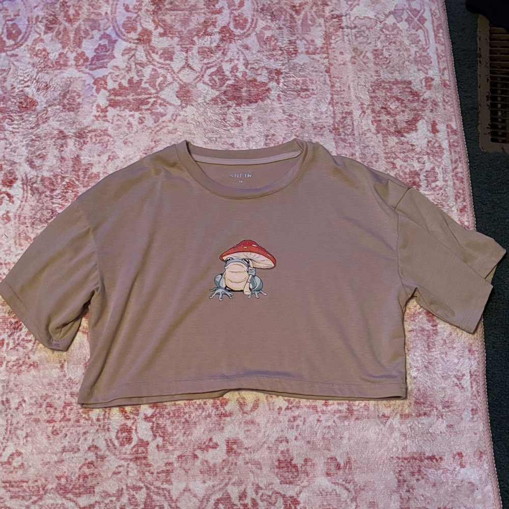 SHEIN Tan Crop Top with Mushroom Design